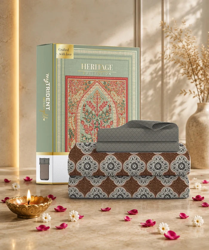 Utsav Printed King Bedsheet Set, Gulnaz Brown| 120TC Cotton| 2 Pillow Covers