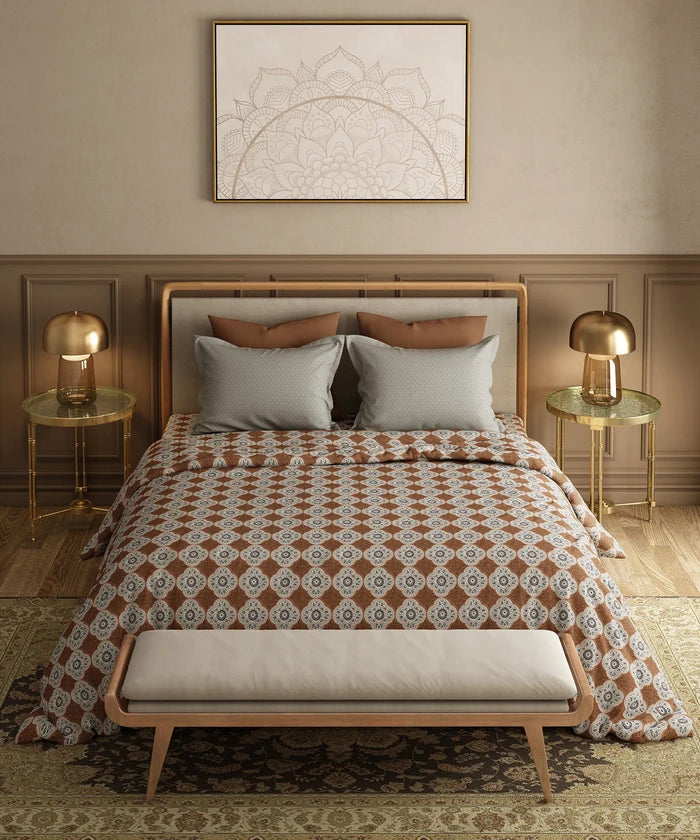 Utsav Printed King Bedsheet Set, Gulnaz Brown| 120TC Cotton| 2 Pillow Covers
