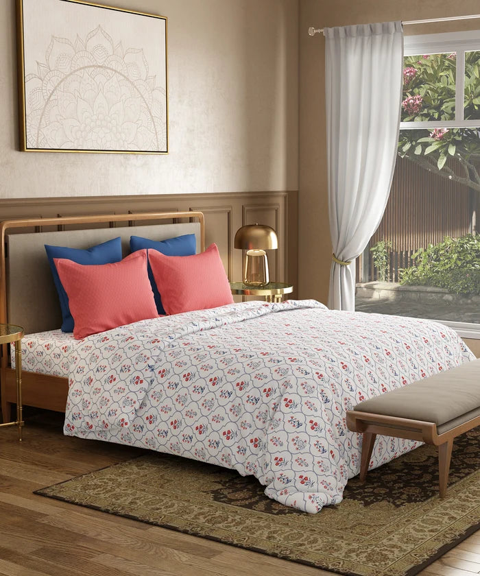 Utsav Printed King Bedsheet Set, Gulnoor Peach| 120TC Cotton| 2 Pillow Covers