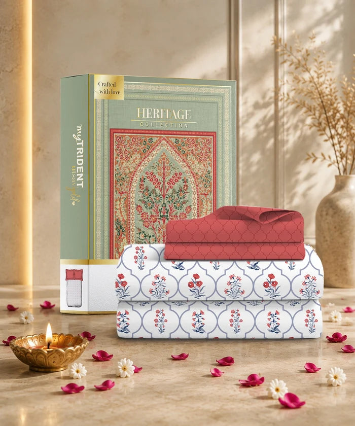 Utsav Printed King Bedsheet Set, Gulnoor Peach| 120TC Cotton| 2 Pillow Covers