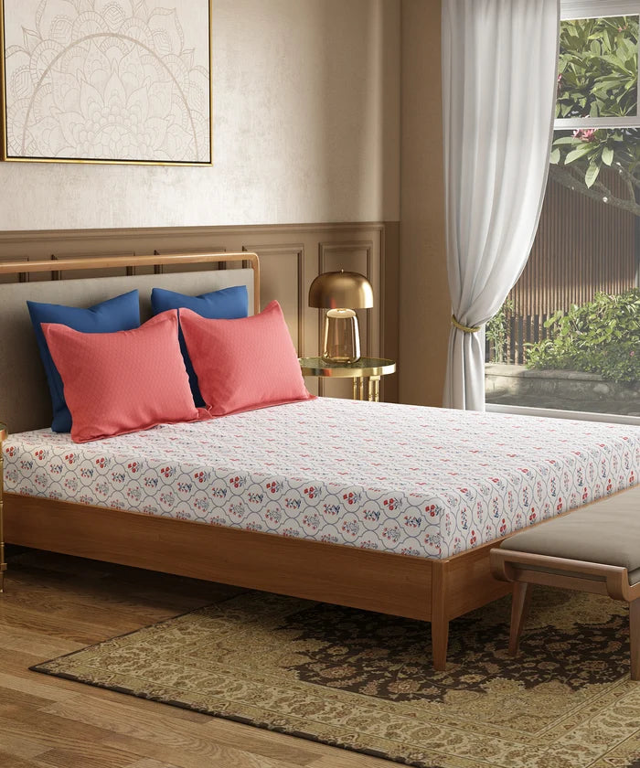Utsav Printed King Bedsheet Set, Gulnoor Peach| 120TC Cotton| 2 Pillow Covers