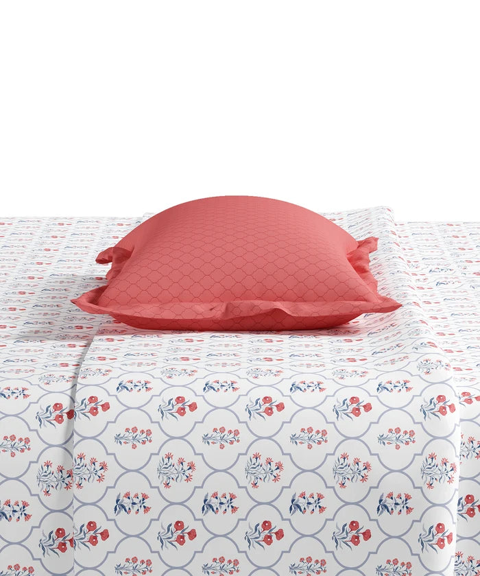 Utsav Printed King Bedsheet Set, Gulnoor Peach| 120TC Cotton| 2 Pillow Covers