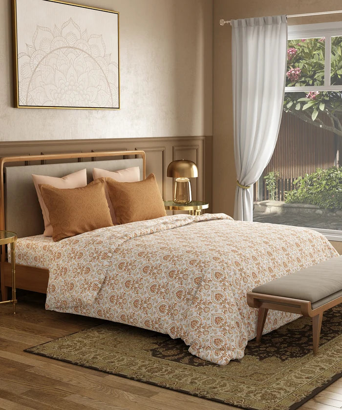 Utsav Printed King Bedsheet Set, Gulrez Brown| 120TC Cotton| 2 Pillow Covers