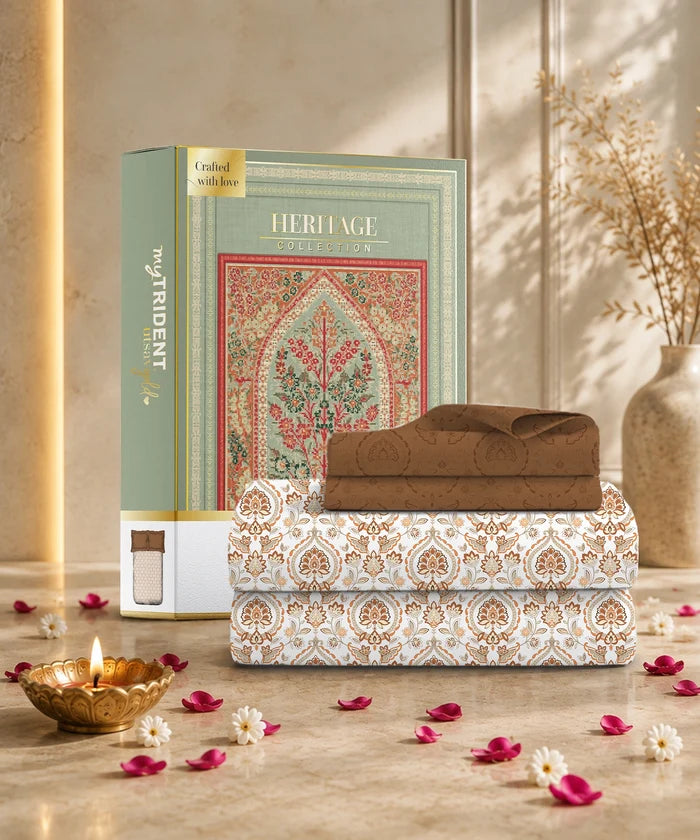 Utsav Printed King Bedsheet Set, Gulrez Brown| 120TC Cotton| 2 Pillow Covers