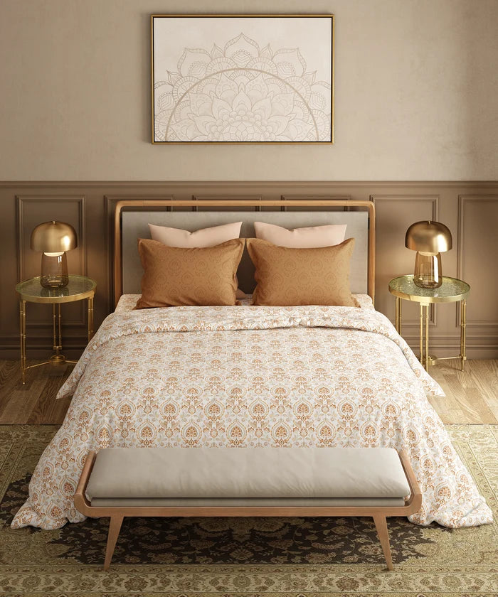 Utsav Printed King Bedsheet Set, Gulrez Brown| 120TC Cotton| 2 Pillow Covers
