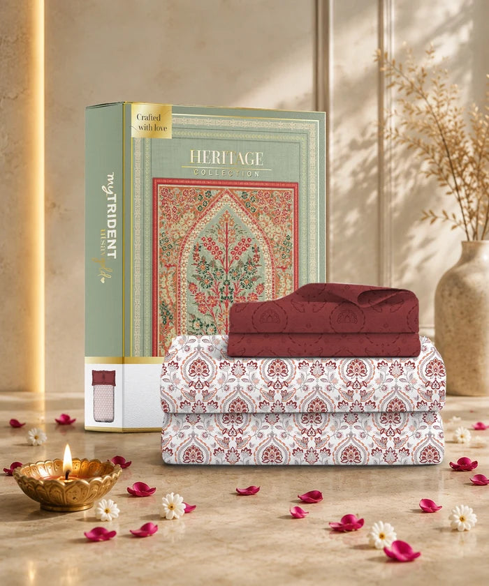 Utsav Printed King Bedsheet Set, Gulrez Red| 120TC Cotton| 2 Pillow Covers