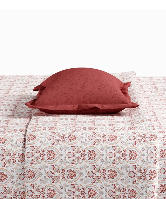 Utsav Printed King Bedsheet Set, Gulrez Red| 120TC Cotton| 2 Pillow Covers