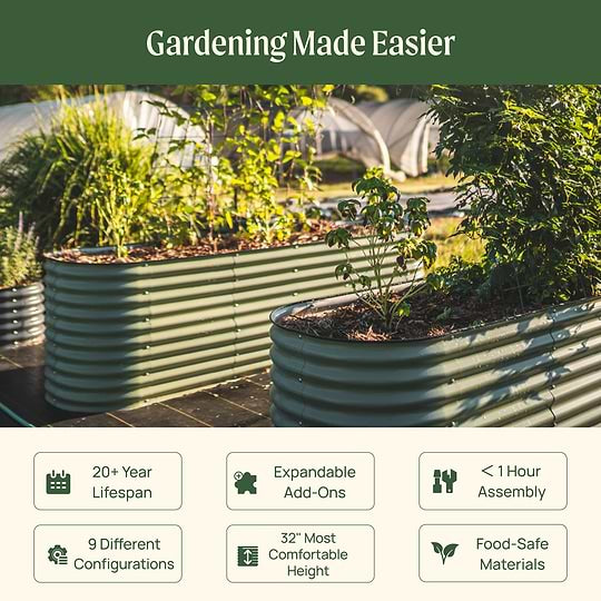 Vego Garden 32" Extra Tall 9 In 1 Large Modular Metal Raised Garden Bed Kit
