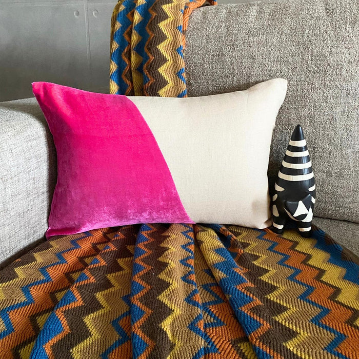 Velutinous Fuchsia - Fuchsia Velvet & Linen Lumbar Pillow Cover