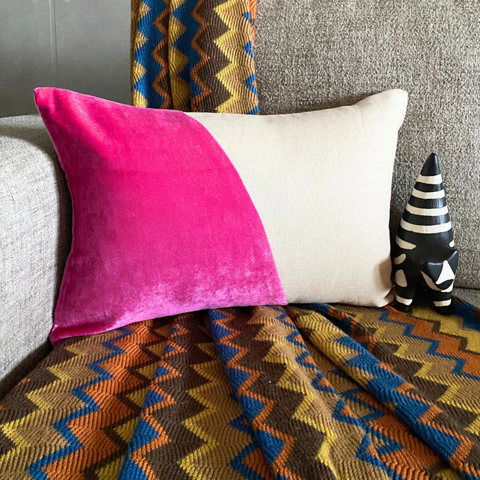 Velutinous Fuchsia - Fuchsia Velvet & Linen Lumbar Pillow Cover