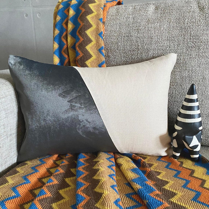 Velutinous Grey - Grey Velvet & Linen Lumbar Pillow Cover