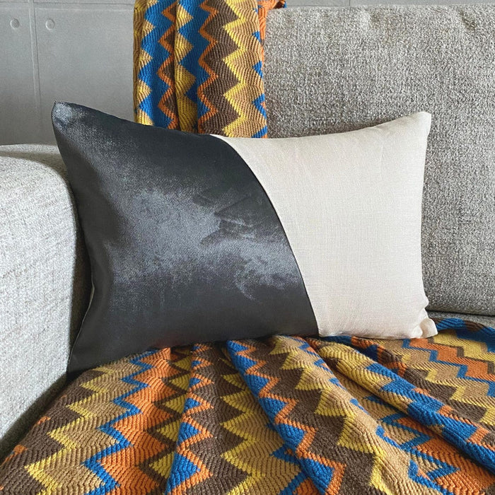 Velutinous Grey - Grey Velvet & Linen Lumbar Pillow Cover