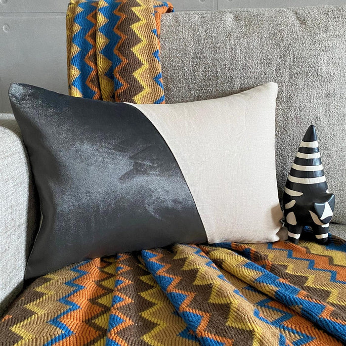 Velutinous Grey - Grey Velvet & Linen Lumbar Pillow Cover