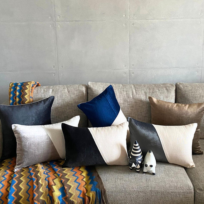 Velutinous Grey - Grey Velvet & Linen Lumbar Pillow Cover