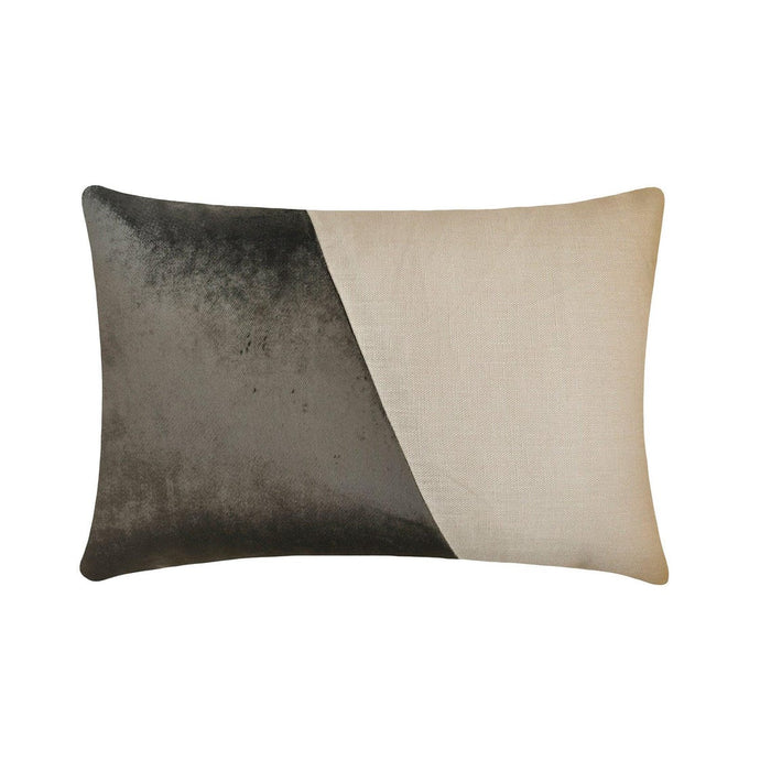 Velutinous Grey - Grey Velvet & Linen Lumbar Pillow Cover