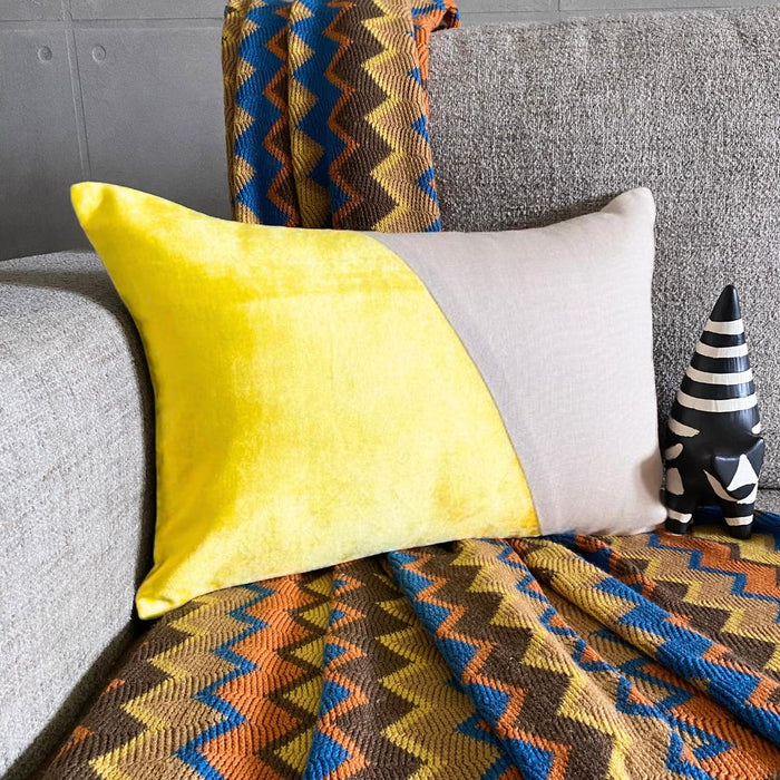 Velutinous Yellow - Yellow Velvet & Linen Lumbar Pillow Cover
