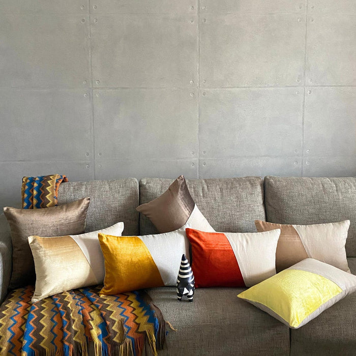 Velutinous Yellow - Yellow Velvet & Linen Lumbar Pillow Cover