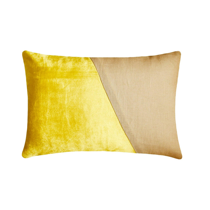 Velutinous Yellow - Yellow Velvet & Linen Lumbar Pillow Cover