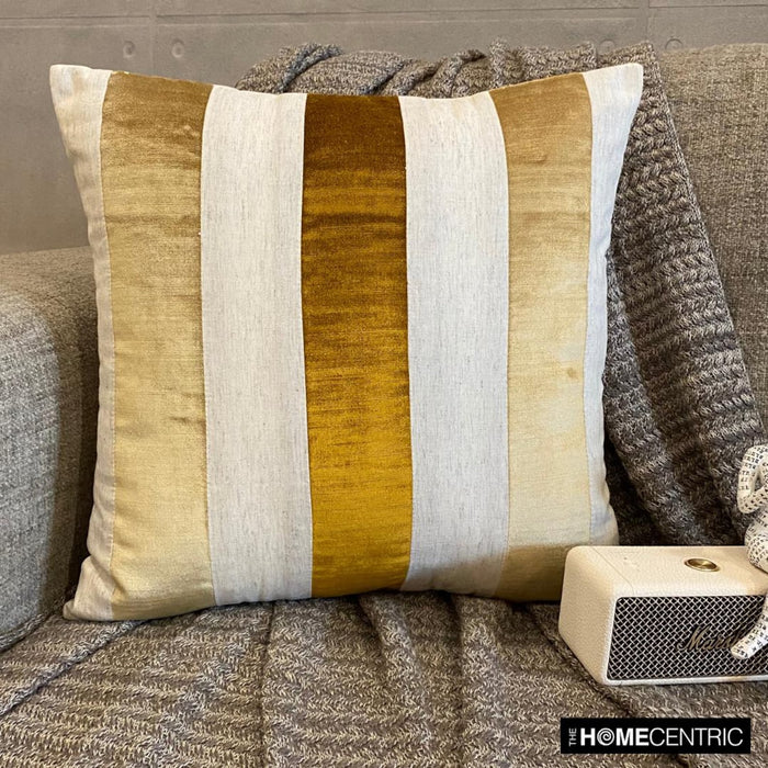 Velvet Band Gold - Gold Velvet & Linen Throw Pillow Cover