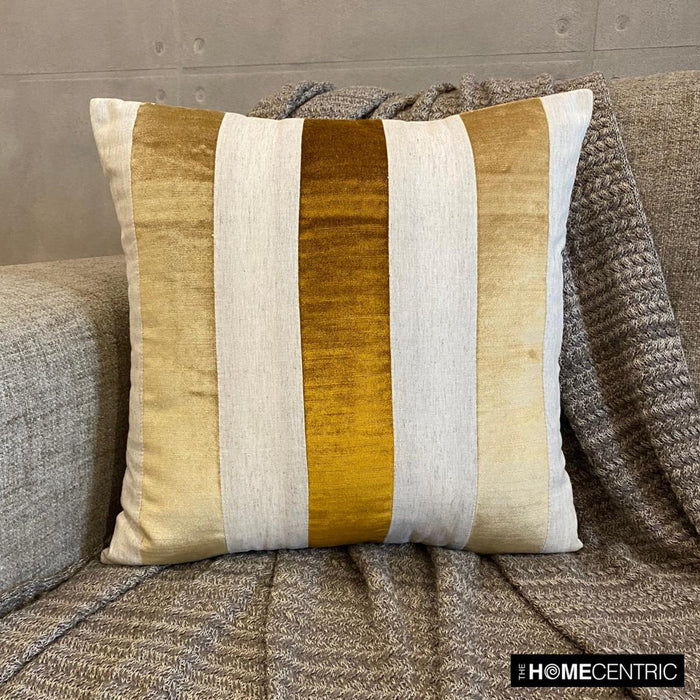 Velvet Band Gold - Gold Velvet & Linen Throw Pillow Cover