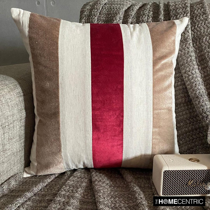Velvet Band Red - Red Velvet & Linen Throw Pillow Cover