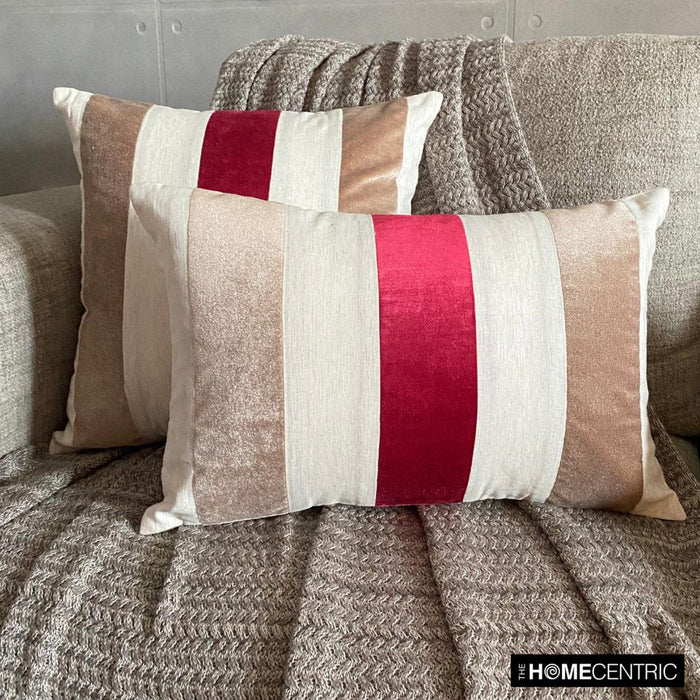 Velvet Band Red - Red Velvet & Linen Throw Pillow Cover