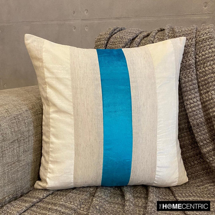 Velvet Band Turquoise - Blue Velvet & Linen Throw Pillow Cover