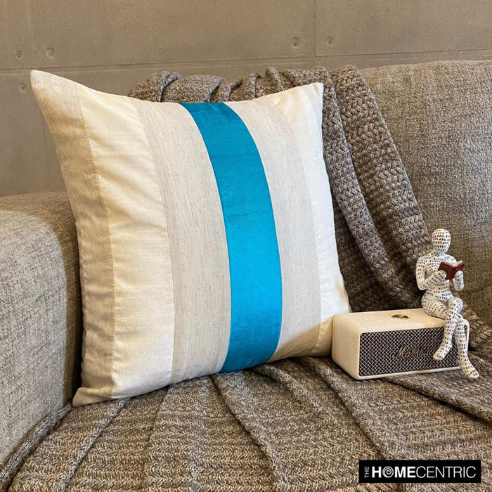Velvet Band Turquoise - Blue Velvet & Linen Throw Pillow Cover