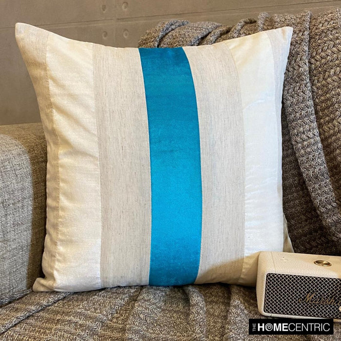 Velvet Band Turquoise - Blue Velvet & Linen Throw Pillow Cover