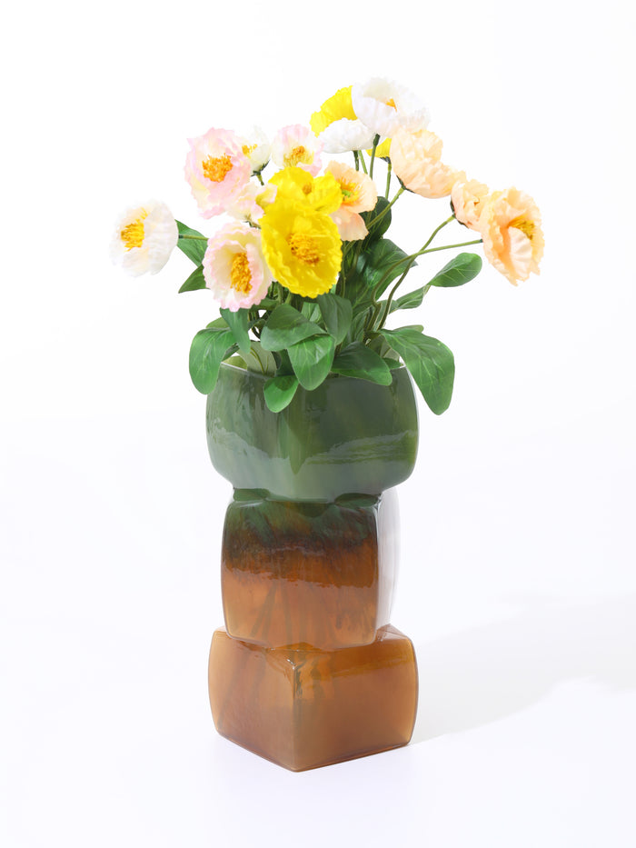 Verde & Mauve Swirled Bowlder Vases, Set of 2