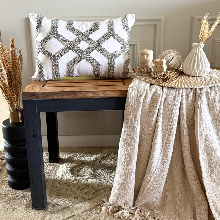 White Cotton Lumbar Pillow Cover - Interlace Trellis