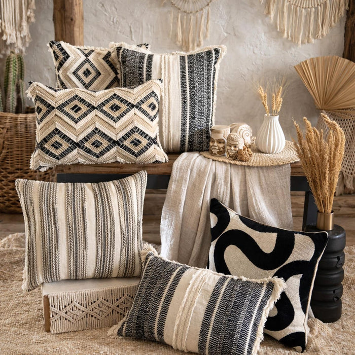 White Cotton Lumbar Pillow Cover - Interlace Trellis
