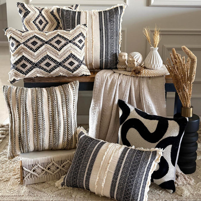 White Cotton Lumbar Pillow Cover - Interlace Trellis