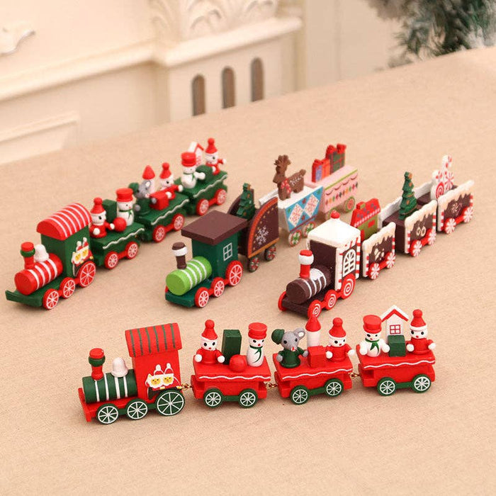 Wooden Christmas Train Tabletop Holiday Decor: Deer Style