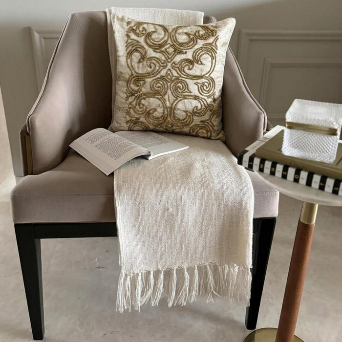 Zadie - White & Gold Suede Throw Pillow Cover