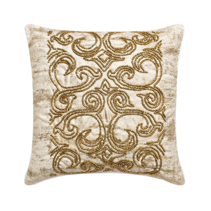 Zadie - White & Gold Suede Throw Pillow Cover